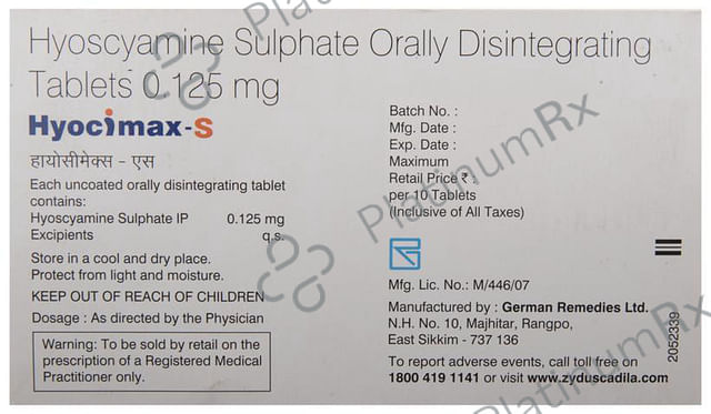 Hyocimax S 0.125mg Disintegrating strip 10s