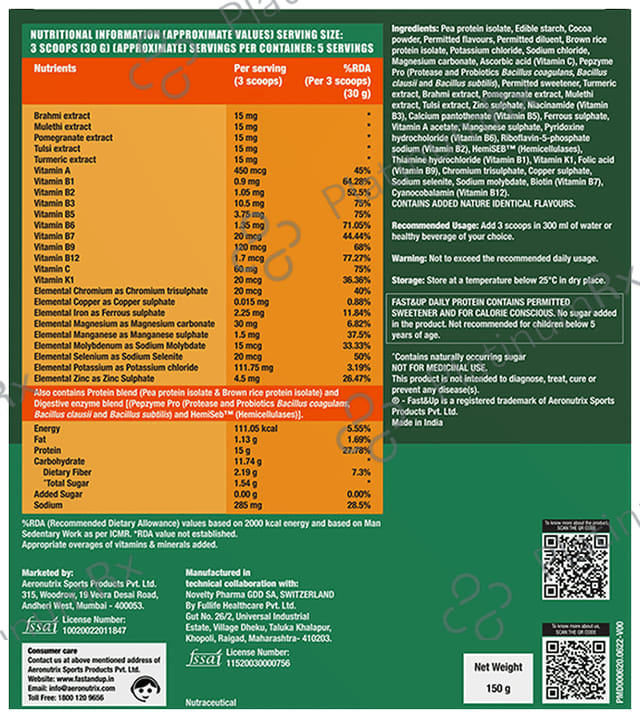 Fast&Up 100% Plant Based Daily Protein Delicious Chocolate