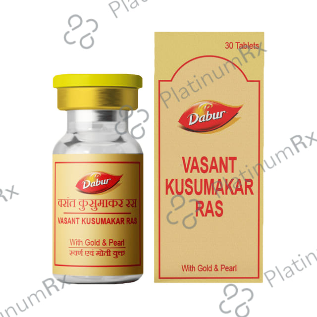 Dabur Vasant Kusumakar Ras with Gold & Pearl Tablet - For General Weakness, Heart Health, Immunity & Antioxidant Support 30 tablets