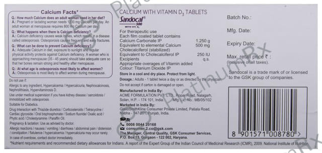 Sandocal 500 with Vit. D3 Tablet 30s