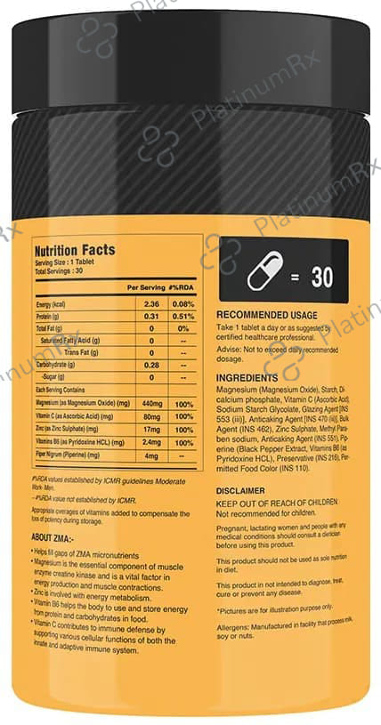 MyFitFuel ZMA+ with Vitamin C & Piperine Tablet 30 tablets