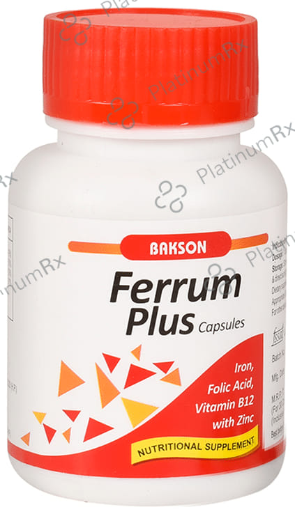 Bakson's Ferrum Plus with Iron, Folic Acid, Vitamin B12 & Zinc - Capsule
