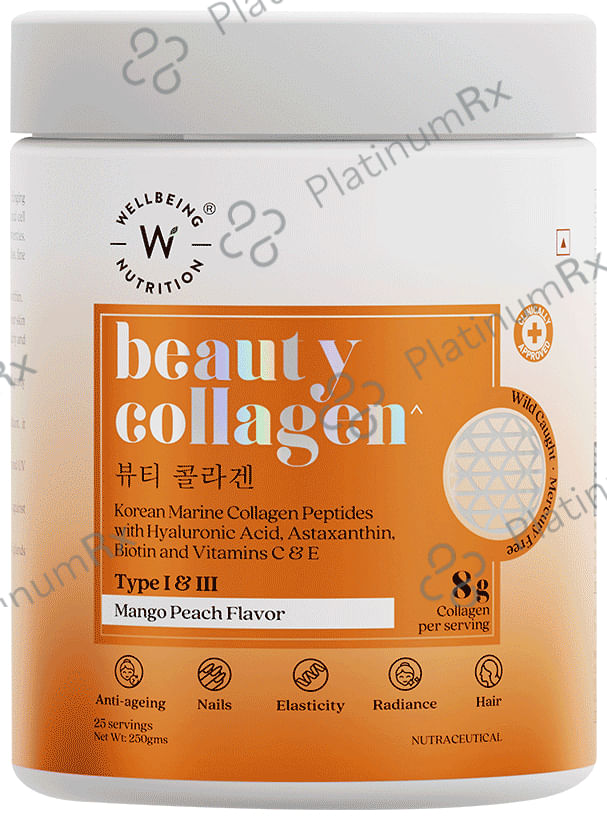 Wellbeing Nutrition Beauty Collagen Type I & III for Skin, Nails, Hair & Anti-Ageing Support Mango Peach