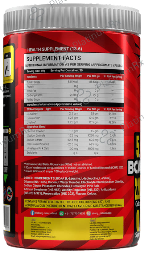 Strong Nation BCAA Fresh Aminos Powder Red Guava
