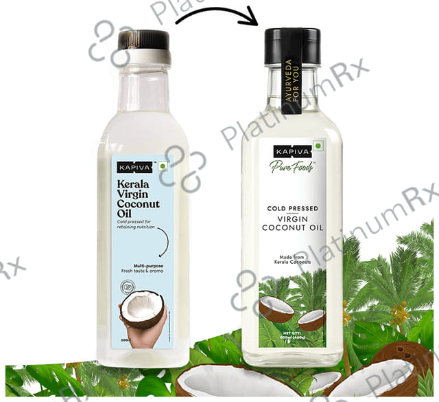 Kapiva Kerala Virgin Kerala Cold Pressed Pure Virgin Coconut Oil - 100% Pure, Organic & Edible - Cooking Skin & Hair 500 ml