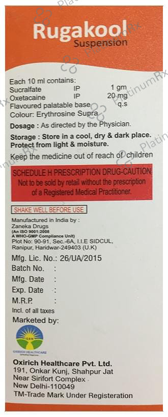 Rugakool 1000/200mg Oral Suspension Orange 100ml