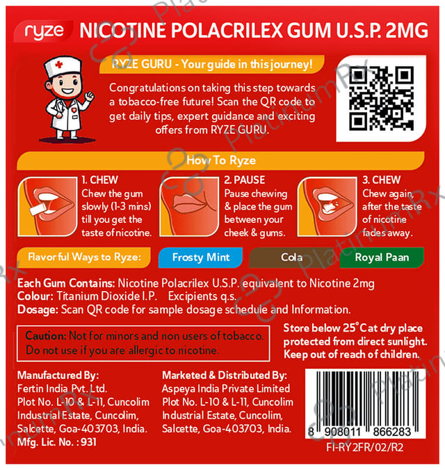 Ryze Nicotine Gums 2mg (9 Each) Fruit Blast