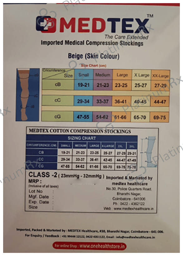 Medtex Class 2 Thigh Length Imported Medical Cotton Compression Stocking for Varicose Veins Small Beige