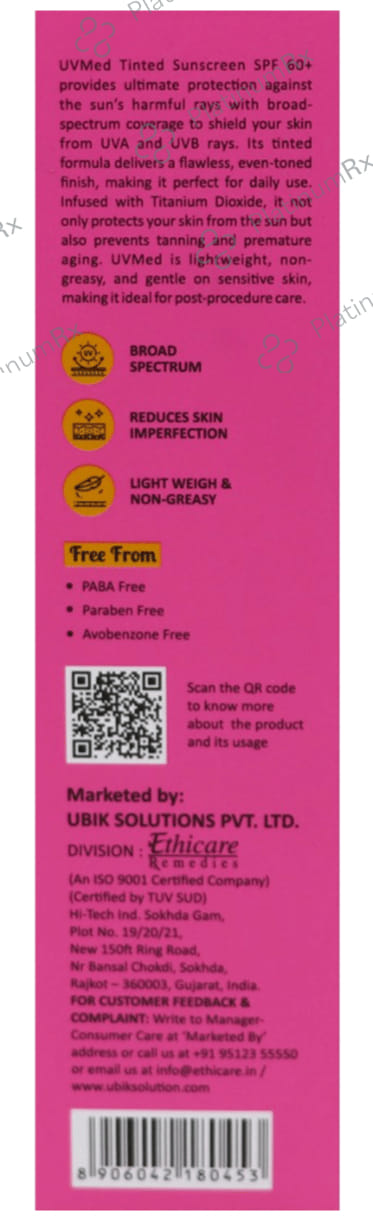 Uvmed Tinted Sunscreen SPF 50 Gel 50ml