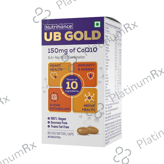 Jubilant Nutrihance UB Gold 150mg of CoQ10 with ALA & Vitamin D3 - Veg Softgel for Heart & Nerve Health 60 Soft Gelatin Capsule