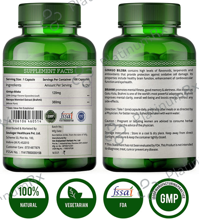 Simply Herbal Ginko Biloba with Brahmi Vegetarian Capsule 100s