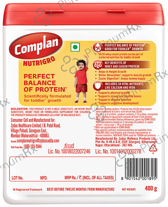 Nutrigro Complan Protein 2 to 6 Years Creamy Vanilla Flavour Powder 400gm