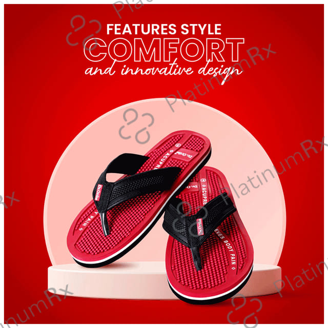 Dr Ortho Pain-Free Acupressure Slipper Black & Red 10