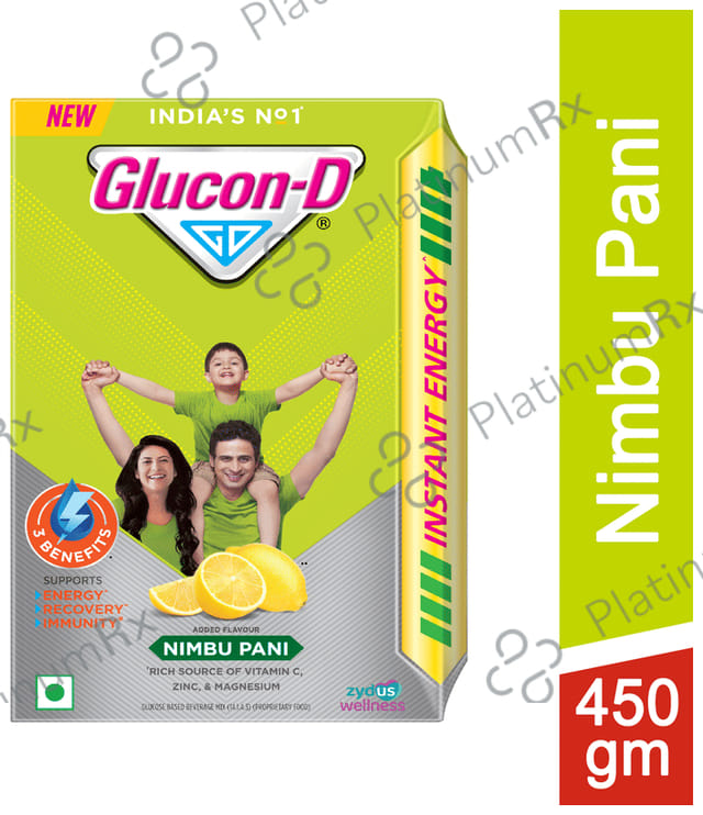 Glucon D with Glucose, Calcium, Vitamin C & Sucrose Flavour Nimbu Pani Powder 450gm