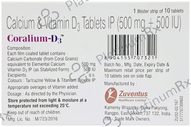 Coralium D3 500mg/500IU Tablet 10s