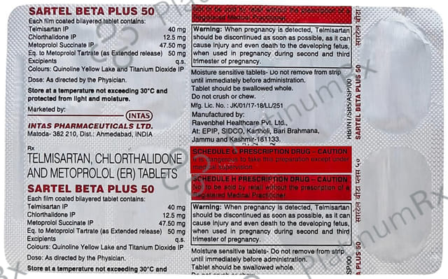 Sartel Beta Plus 12.5mg/50mg/40mg Tablet ER