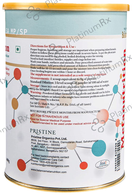 Pristine Balance Metanutrition SA MP/SP (Upto 3 Years) Powder Unflavoured