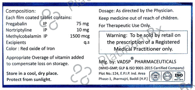 Premalin NT 75mg/10mg/1500mcg Tablet