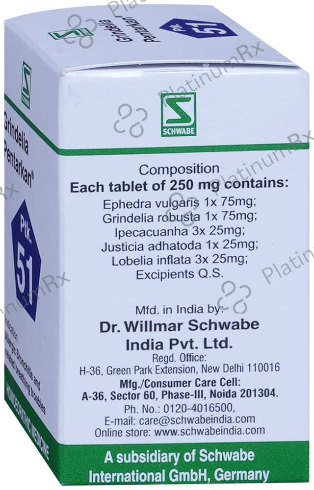 Dr Willmar Schwabe India Grindelia Pentarkan Ptk 51 Tablet