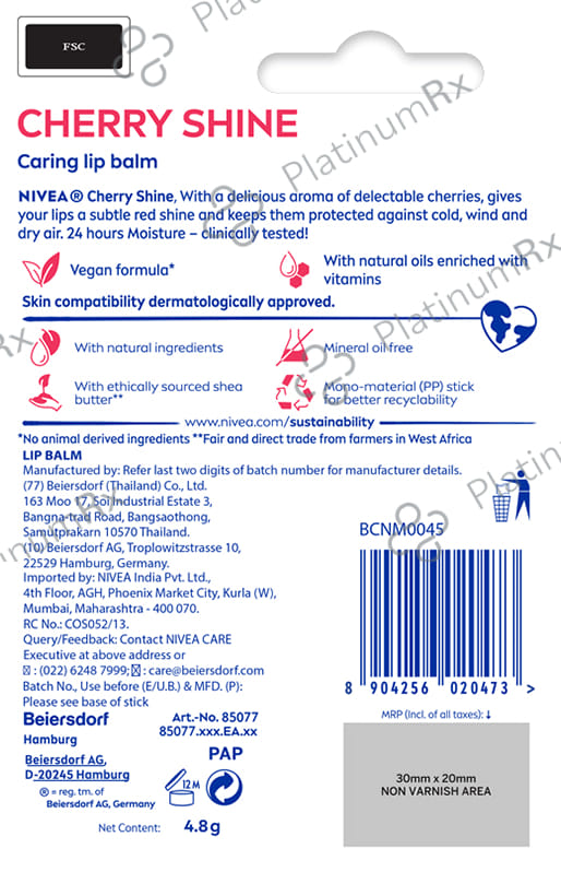 Nivea Lip Balm with Natural Oils - Cherry Shine