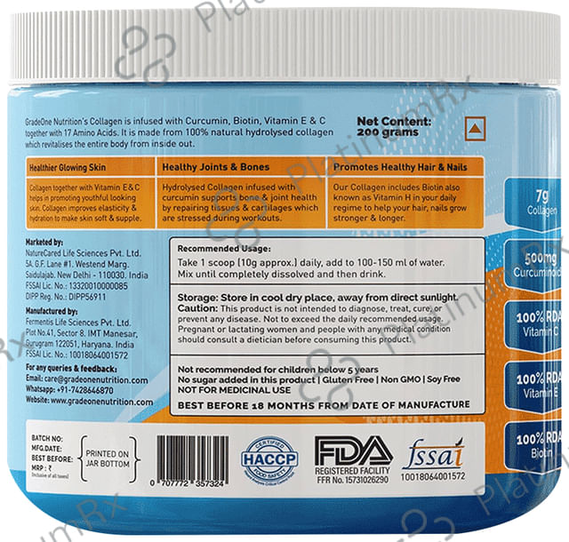 Gradeone Nutrition Hydrolyzed Marine Collagen Powder (200gm Each) Mango 2 jar