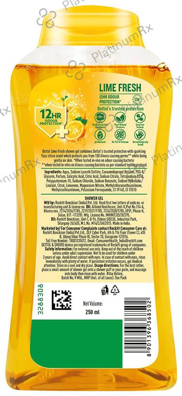 Dettol Lime Fresh Bodywash & Shower Gel pH Balanced & Soap Free 250ml
