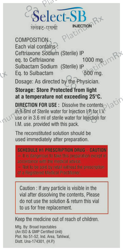 Select 1000/500mg SB Injection 1s