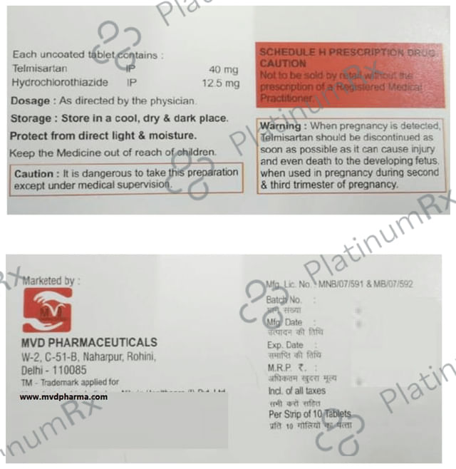 Telmata H 40mg/12.5mg Tablet