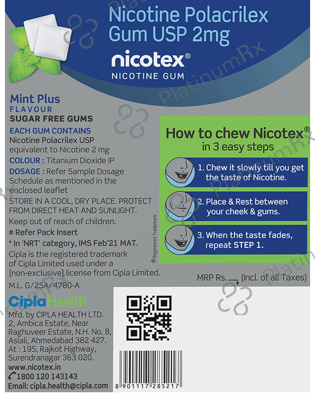 Nicotex 2mg Mint Plus Flavour Gums 12s
