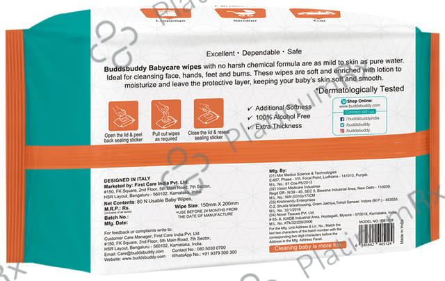 Buddsbuddy Olive Oil Light Fragranced Usable Baby Wipes with Lid (80 Each) 1 Pack
