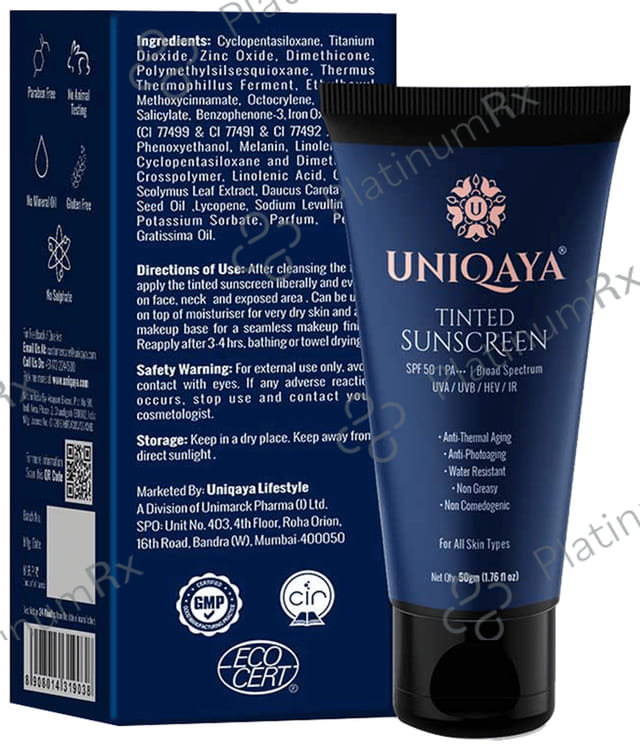 Uniqaya Tinted Sunscreen SPF 50 Cream 50gm