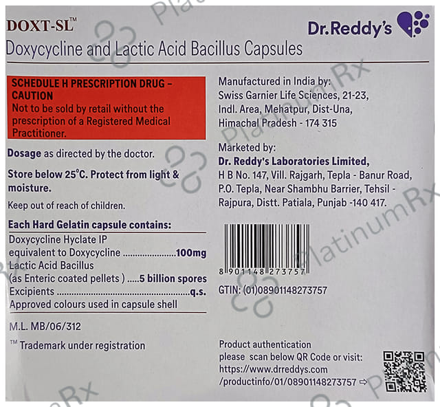 Doxt SL 100mg/5B Capsule 15s