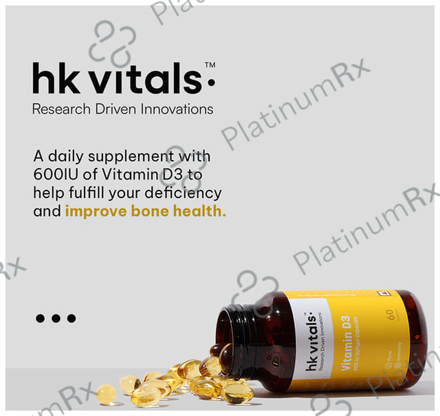 Healthkart HK Vitals Vitamin D3 Cholecalciferol 600IU Capsule 60s