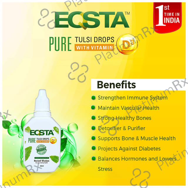 Eqsta Pure Tulsi Drop with Vitamin D3 with Health Book Free