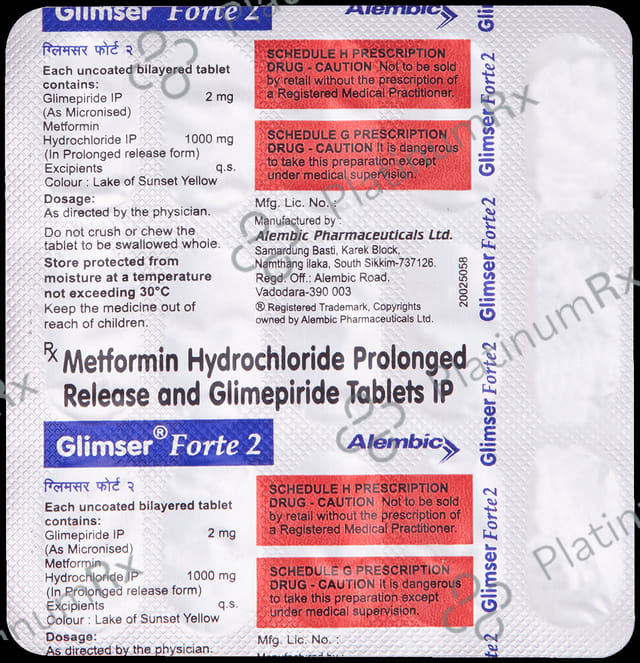Glimser Forte 2/1000mg Tablet PR 15s