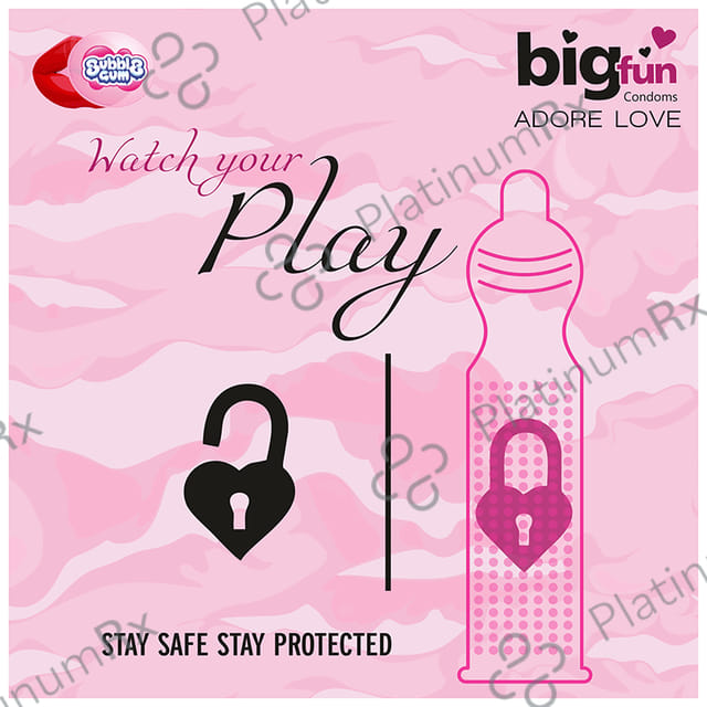 Bigfun Dotted, Ribbed & Contoured Bubblegum Flavour Condom 10s