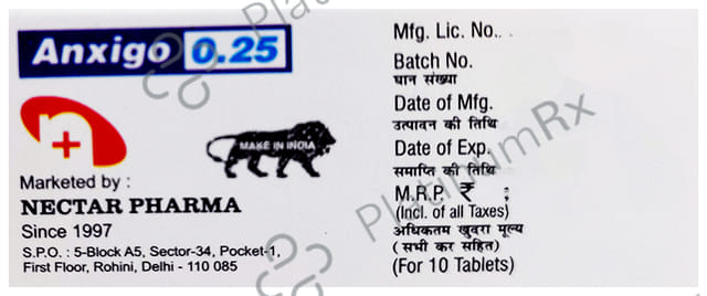 Anxigo 0.25mg Tablet 10s