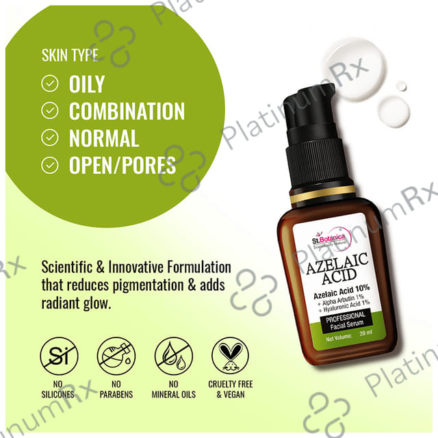 St.Botanica Azelaic Acid 10% + Alpha Arbutin 1% + Hyaluronic Acid 1% Professional Facial Serum