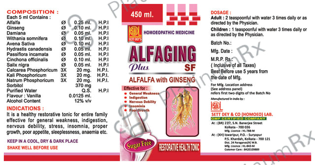 Sett Dey Alfaging Plus Sugar Free 450 ml