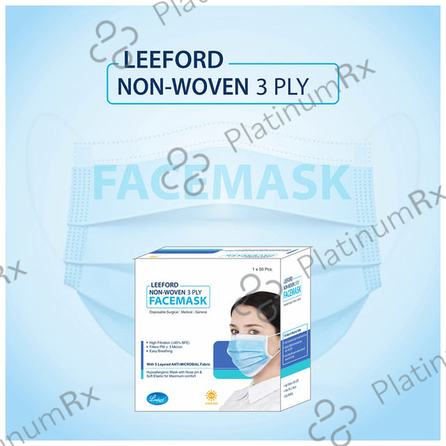 Leeford Non-Woven 3 Ply Facemask with 5 Layered Anti-Microbial Fabric 50 masks