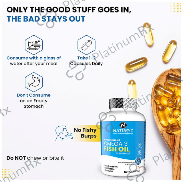 Naturyz Burpfree Nano Omega 3 Fish Oil with Vitamin D3 Softgel Capsule 60 capsules