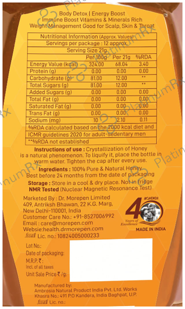 Dr. Morepen Pure & Natural Honey No Added Sugar 250gm