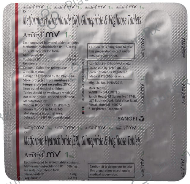 Amaryl MV 1/500/0.2mg Tablet SR 15s