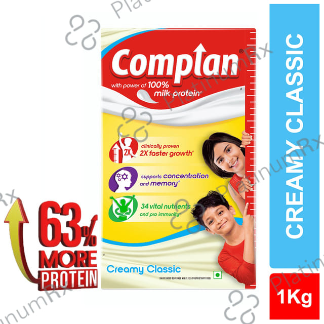 Complan 100% Milk Protein for Concentration, Memory & Growth - Flavour Creamy Classic Refill