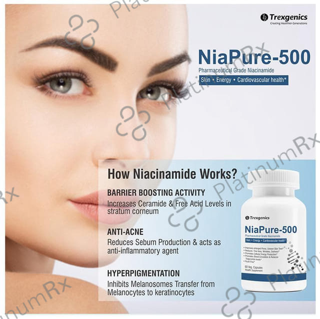 Trexgenics NiaPure with Niacinamide 500mg - Veg Capsule for Skin, Energy & Heart Health