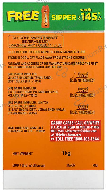 Dabur Glucoplus C Powder with Calcium & Vitamin C - Flavour Orange