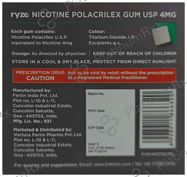 Ryze 4mg Nicotine Gum Frosty Mint