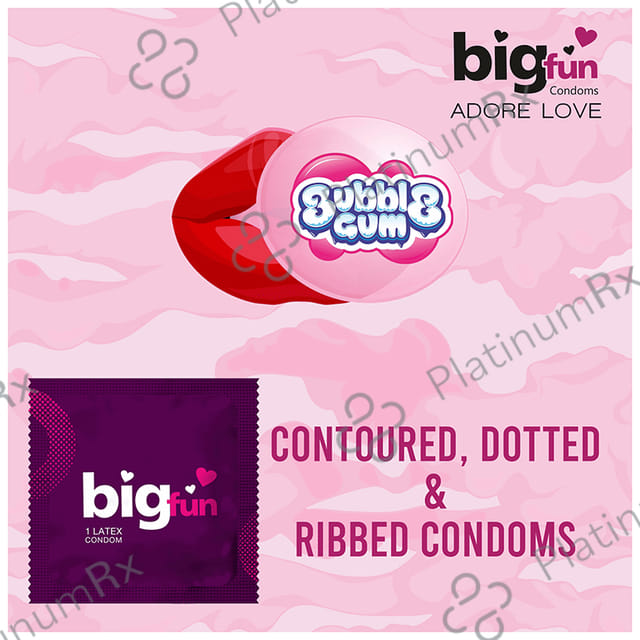 Bigfun Dotted, Ribbed & Contoured Bubblegum Flavour Condom 10s