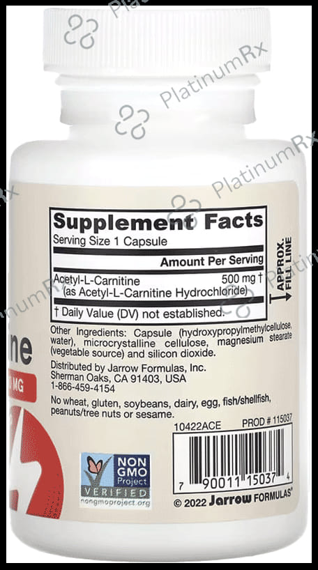 Jarrow Formulas Acetyl L-Carnitine 500mg Veggie Capsule - For Brain Function Support 60 vegicaps