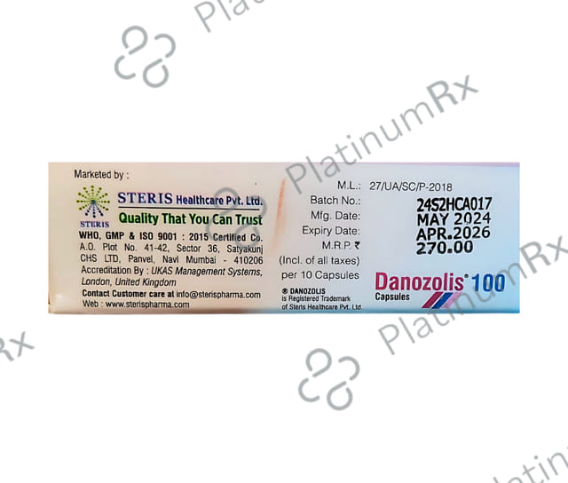 Danozolis 100mg Capsule 10s